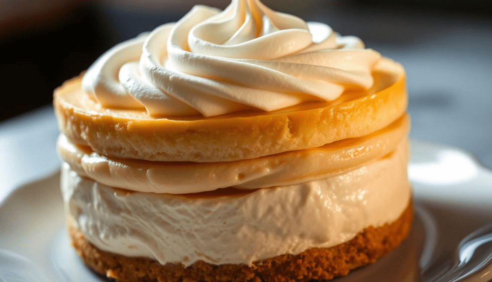 A rich and creamy banana cream cheesecake with a golden graham cracker crust, topped with fresh banana slices, fluffy whipped cream, and a drizzle of caramel, served on a white plate.