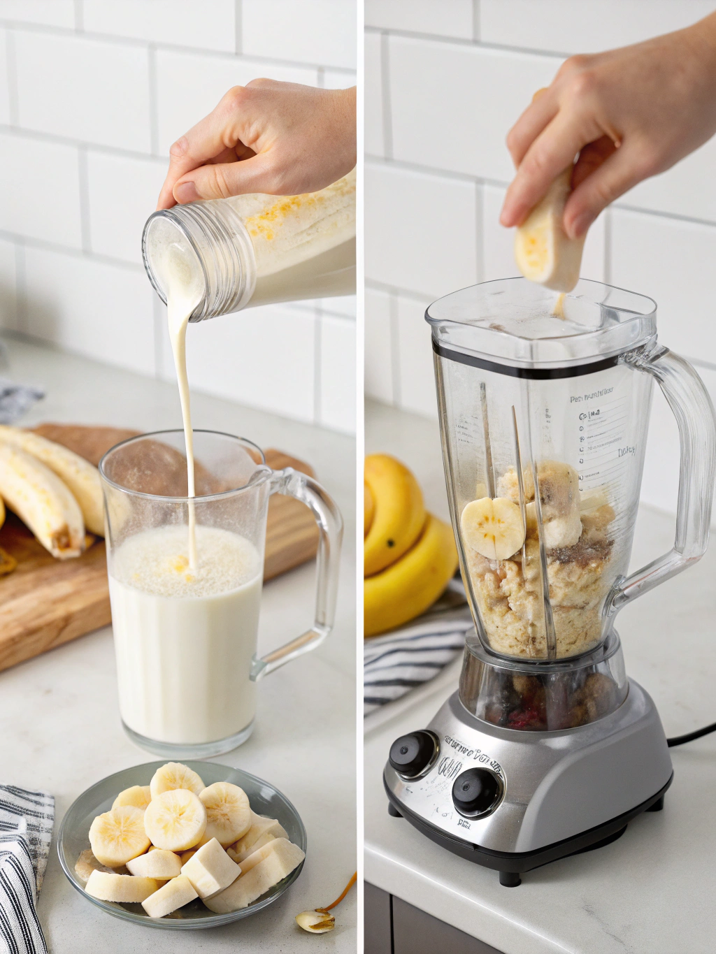 banana breakfast smoothie preparing steps