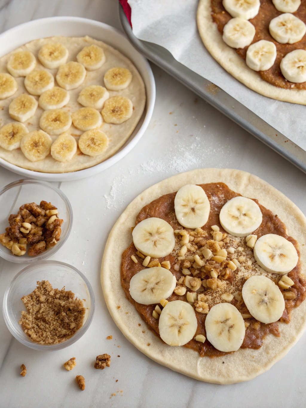 banana breakfast pizza preparing steps