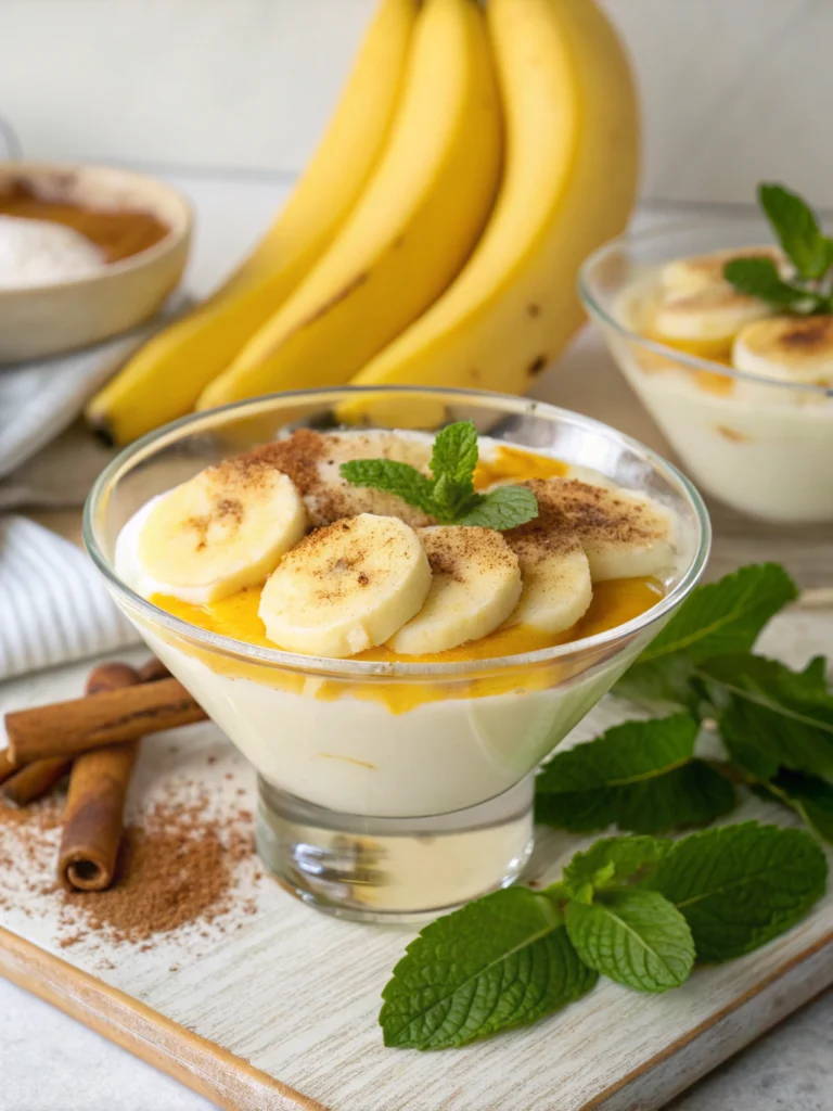 Banana Panna Cotta with Rum Sauce